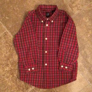 Gap Kids boys red plaid buttondown shirt size xs (4)